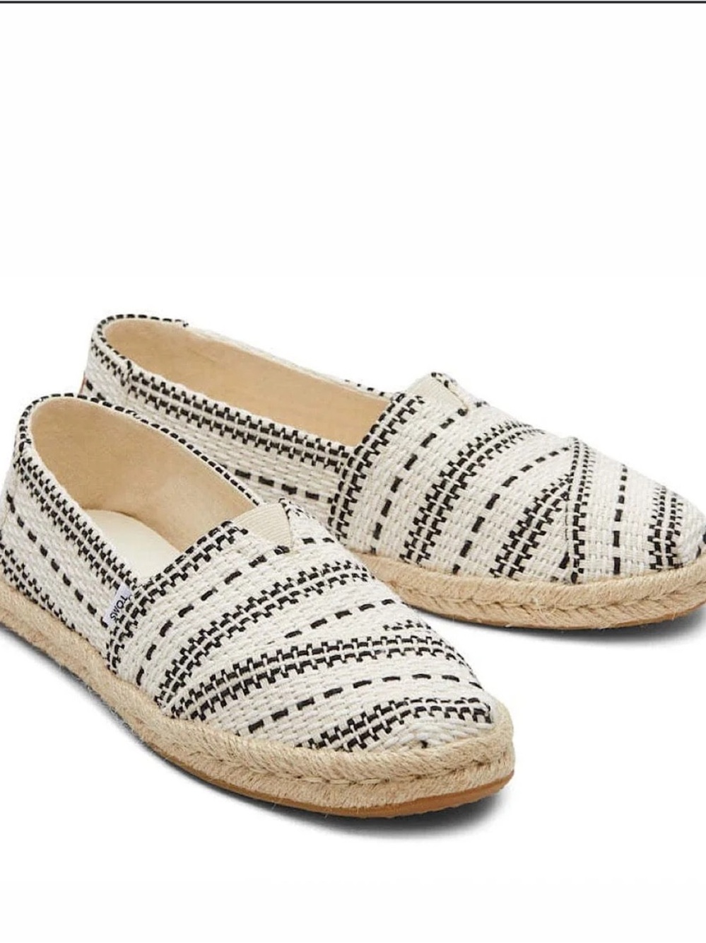 Toms Black and Cream Striped Espadrille Slip-Ons